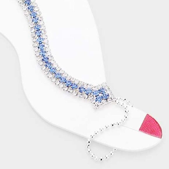 Anklet Blue Rhinestone Silver Net Toe Ring - Picture 3 of 6